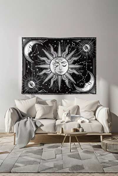 Nivendi Güneş Kız ve Ay Kumaş Duvar Örtüsü Ev Dekorasyon Duvar Halısı Tapestry