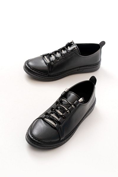 infon shoes creation Mk-9026 Black Lace-Up Casual Sports Shoes with Stone Accessories
