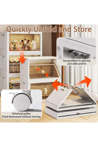 EqiEch Stackable Folding Storage Bins With Lids, 2-layer Portable Plastic Cabinet With Wheels