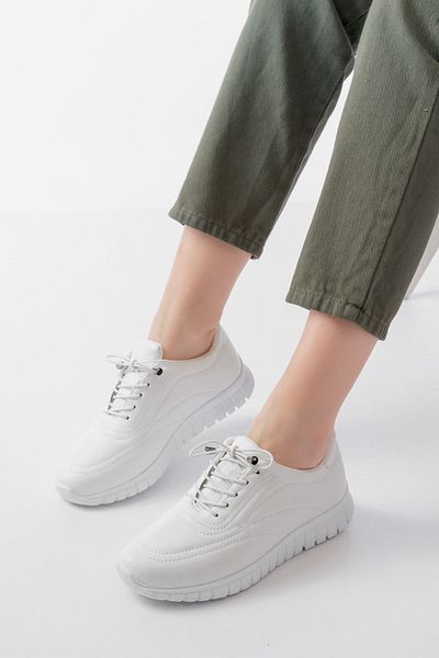 lavish Gold K-504 White Lace-Up Patterned Casual Sneakers