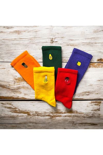 MODA Unisex Set of 5 Embroidered Fruit Socks