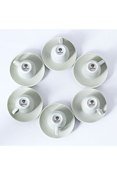 sharpdo 12-Piece Kiln Variable Glaze Process Round Linear Ceramic 100 ml Cup And Saucer