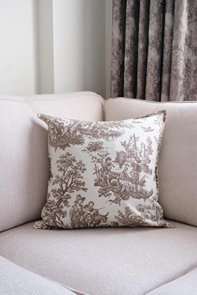 Beige & Stone Brown Vintage Patterned 45X45 Decorative Pillow Case