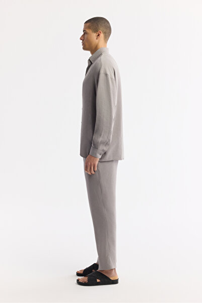 Avva Erkek Nardo Gri Alttan Britli Yaka Soft Touch Oversize Fit Gömlek A51Y2168