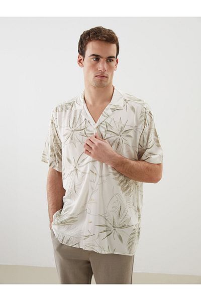 LC Waikiki Green Regular Fit Short Sleeve Patterned Viscose Men's Shirt