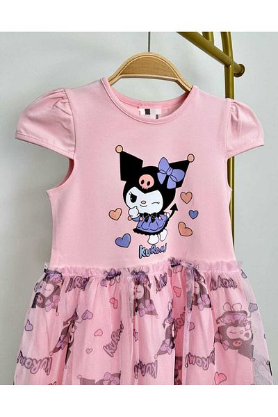 OliveYouMom Kuromi Lined Short Sleeve Dress with Tulle Skirt