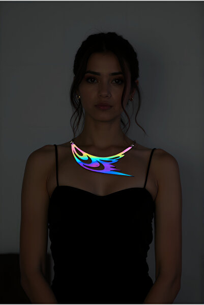 Angels Passion Choker Necklace with Rainbow Reflective Bird Wing and Eye Detail, Stylish Laser Cut Necklace