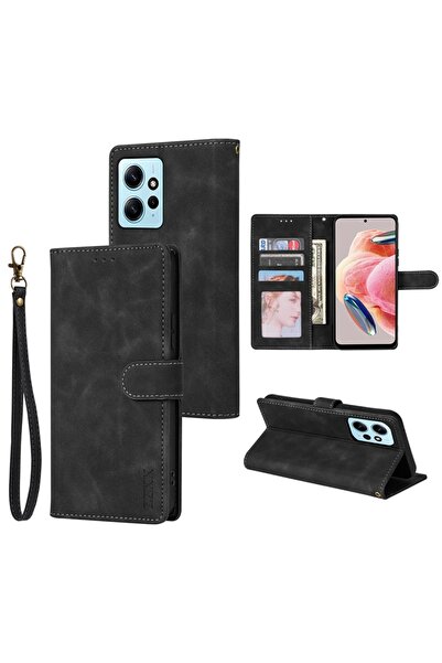 Choice Redmi 13 Case & Strap Black Wallet Skin-friendly Card Stand Magnetic Flip Leather Case For Redmi 14