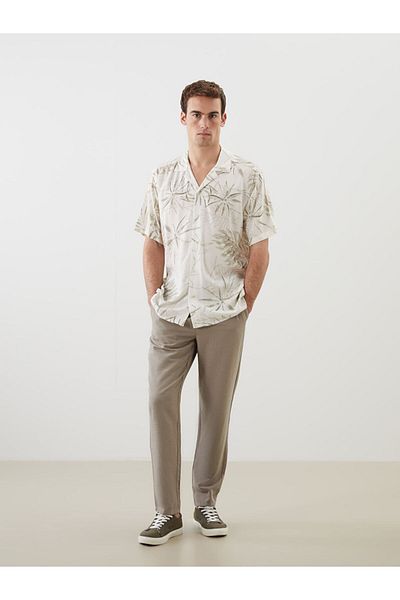 LC Waikiki Green Regular Fit Short Sleeve Patterned Viscose Men's Shirt