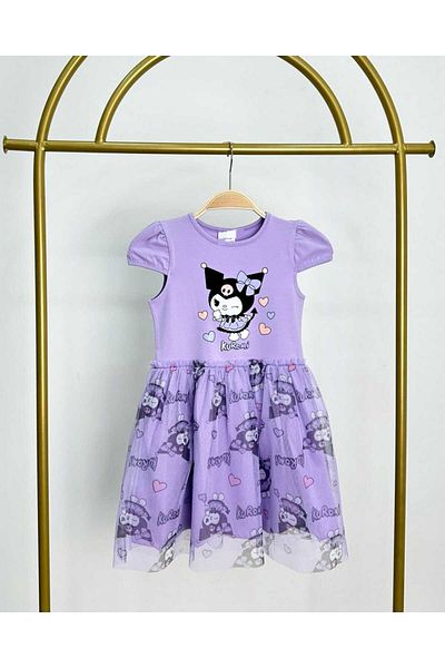 OliveYouMom Kuromi Lined Short Sleeve Dress with Tulle Skirt