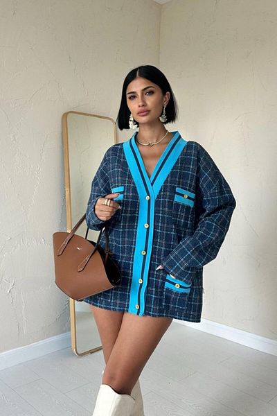 Miracle Omni Blue Front Ribbed Plaid Jacket