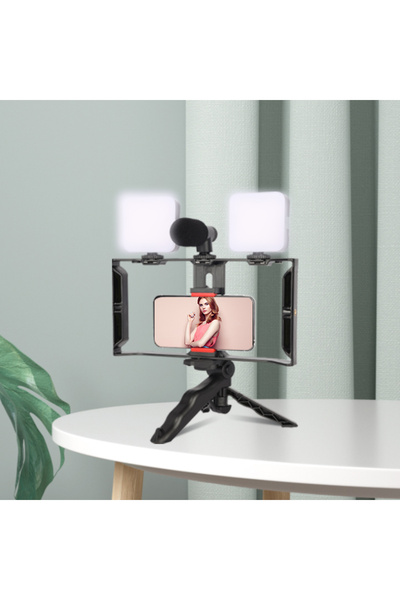 UralTeknik Ay-49x Canlı Yayın Kit Kumandalı Mikrofon Led Işık Mini Tripod Içi...