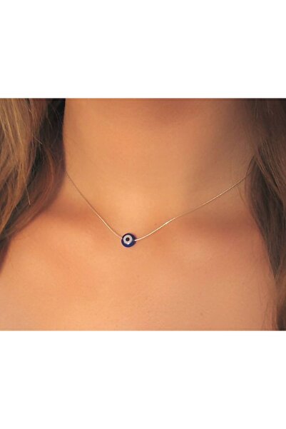 MYSTERY TAKI AKSESUAR قلادة سلسلة فضية مزينة بخرز النazar