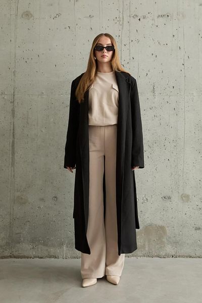 MODAVERA    Black Belted Midi Coat