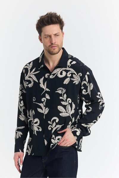 NGR Nava Flower Pattern Shirt Black