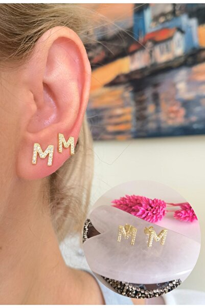 Bylin 925 Ayar Gümüş M Harfi Çivi Küpe - 2 Adet// 1 Çift