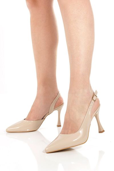 Modabuymus Konnyy Ten Patent Leather Stiletto Open Back Asymmetrical Heeled Shoes