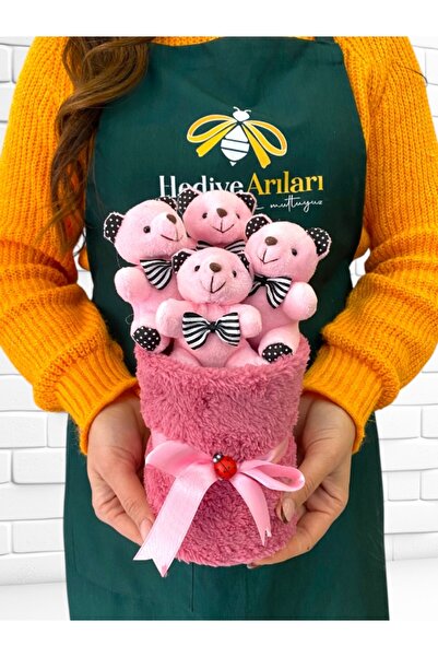 MEGA KANYON Pembe Peluş Saksıda Pembe Peluş Ayıcıklar | Ayıcık Buketi Doğum G...