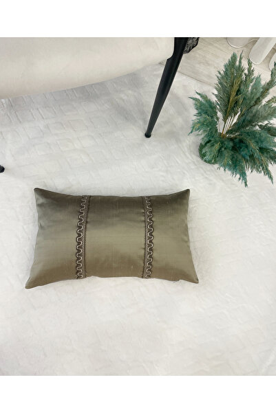 Brillant İthal Ipek (SİLK) Kırlent Yastık Kılıfı Kordonlu (30X50) Yağyeşili
