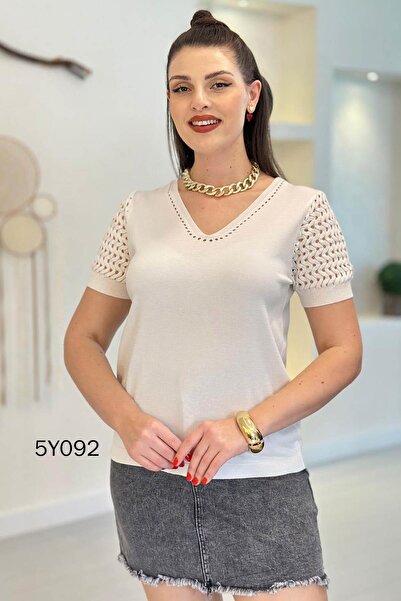 İnce Topuk Openwork Sleeves Steel Knitwear Blouse 5Y092