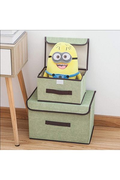 COOYA Clothing Storage Box With Lid, Foldable Fabric Dustproof Storage Box With Flip Cover (Green)