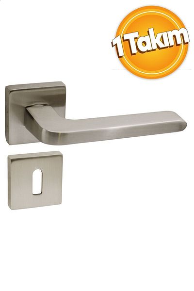 Badem10 Mânerul ușii camerei Paris Square Rosette potrivit pentru dreapta și stânga Satin 1 set
