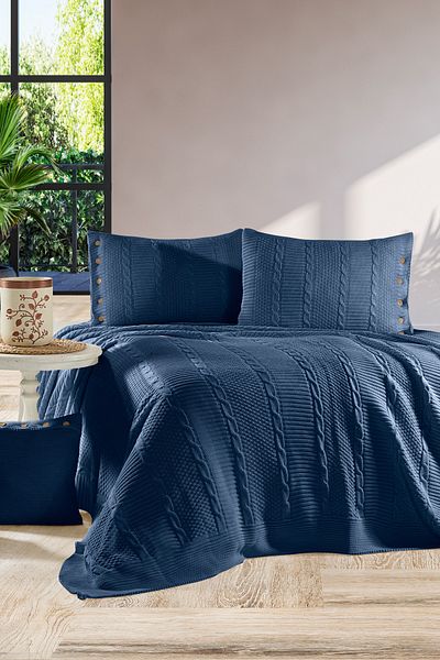 DOUX HOME Indigo Colored Mine Knitwear 240X260 cm Set of 4