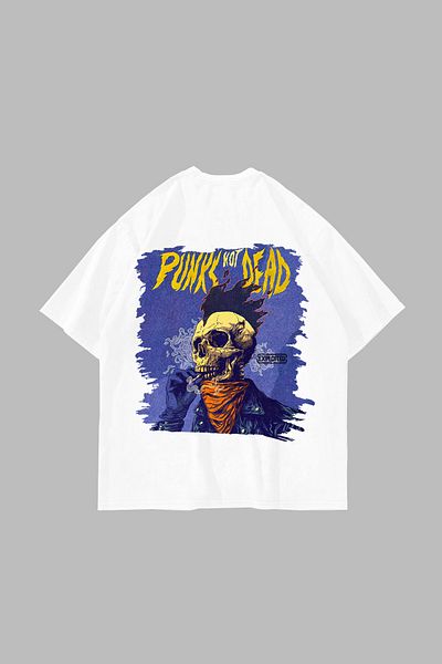 Sekizbiraltı Λευκό μπλουζάκι Punks Not Dead Back Printed Oversize Unisex