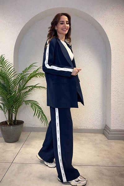 Clothing palette Strip Text Printed Waist Elastic Pants
