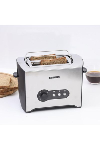 Geepas 2 Slice Toaster Stainless Steel Bread Toaster with High Lift Function|Wide 2 Slots| Reheat Option