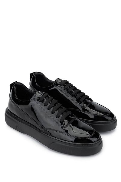 Tamer Tanca Men's Genuine Leather Black Patent Leather Sneakers & Sports Shoes