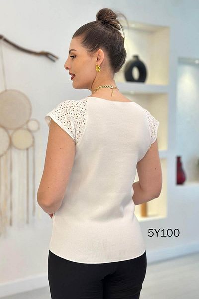 İnce Topuk V-Neck Openwork Knitwear Blouse 5Y100