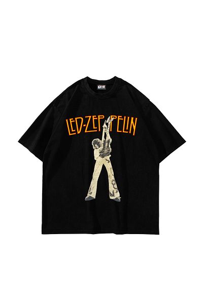 Sekizbiraltı Led Zeppelin Ψηλόμεσο Μαύρο T-Shirt - Human Printed, Oversized 24/1 Premium