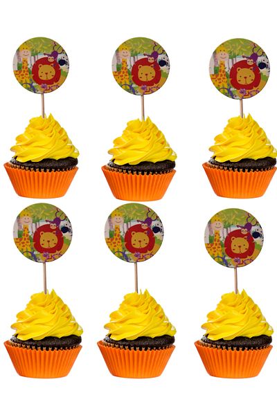 booddie Safari Character Birthday Concept & Cute Animals Themed Cake Toothpick Ornament Toothpicks 16 Pcs