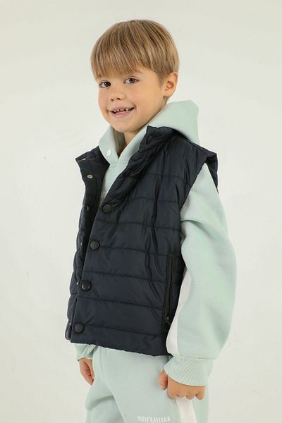 Black One Stand Collar Diamond Pattern Detailed Vest