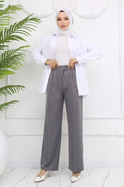 benguen Gray Wide Leg Palazzo Trousers 3044 Model