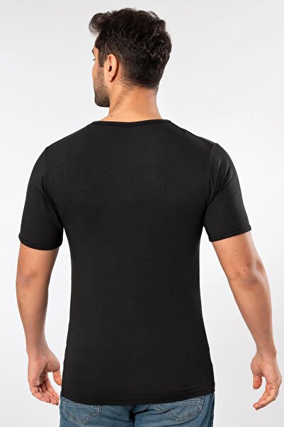 ERDEM İÇ GİYİM Ανδρικό μαύρο μπλουζάκι πολυτελείας από φυσικό μπαμπού Weweus 1130