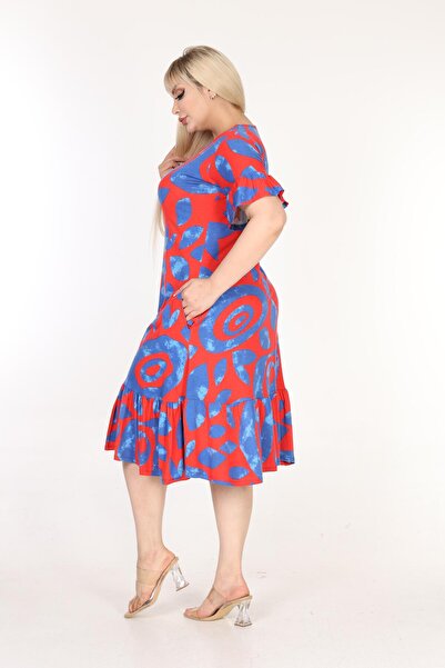 mezura tekstil Plus Size Knee-Length Sleeve And Skirt Ruffle detailed short sleeve Stylish Pocket Viscose Combed Cotton Dress