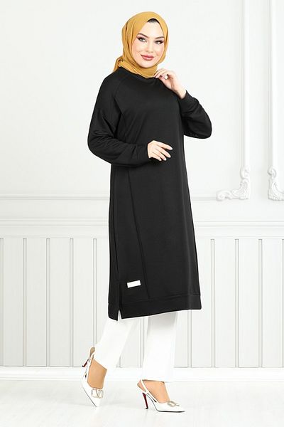 ModaMerve Μαύρο Aramel Tunic 2697AYD969-M Κατασκευαστής υφασμάτων Hijab