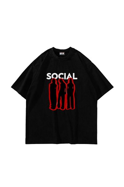 Sekizbiraltı Social printed μαύρο μπλουζάκι Unisex Oversize