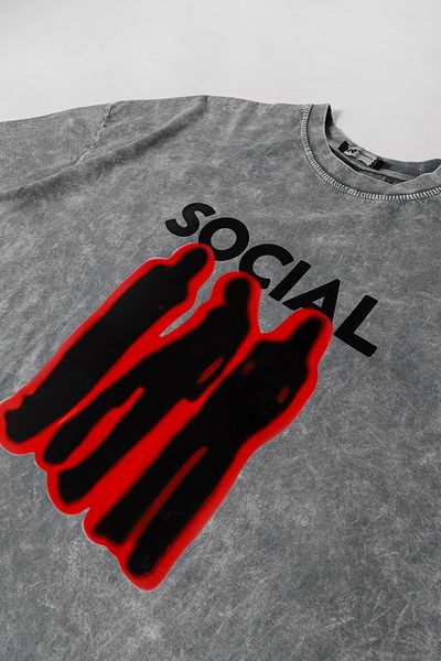 Sekizbiraltı Tricou oversize unisex alb, lavabil, imprimat social