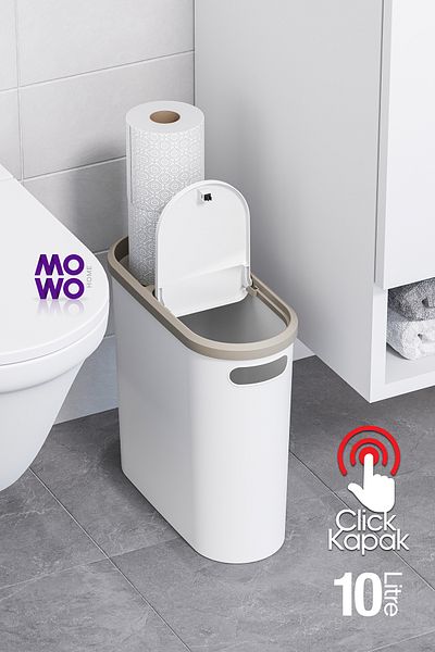 Mowo Home Coș de gunoi Click 10 Lt alb, bucătărie, baie, toaletă