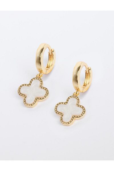 Jimmy Key White Clover Figured Steel Earrings