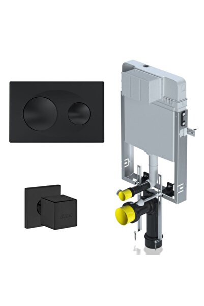 Serel Smooth Asma Klozet İçin Metal Ayaklı Gömme Rezervuar Mat Siyah Tam Takım