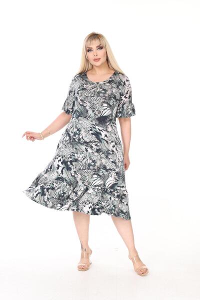 mezura tekstil Plus Size Knee-Length Sleeve And Skirt Ruffle detailed short sleeve Stylish Pocket Viscose Combed Cotton Dress