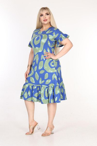 mezura tekstil Plus Size Knee-Length Sleeve And Skirt Ruffle detailed short sleeve Stylish Pocket Viscose Combed Cotton Dress