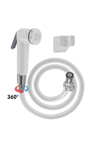 MEGA Dus igienic de mana, furtun alb plastic 120cm, cap rotativ, buton actionare partea inferioara