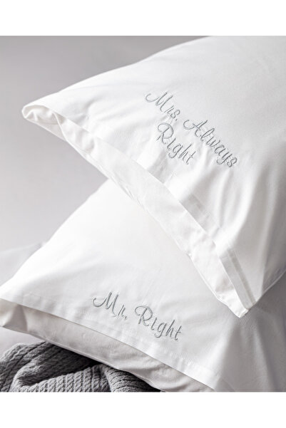 Madame Coco Recy 100% Cotton 2-Piece Pillow Case - White/Grey