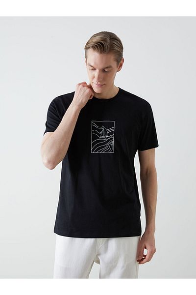 LC Waikiki New Season Crew Neck κοντομάνικο εμπριμέ χτενισμένο βαμβακερό ανδρικό μπλουζάκι - S5HT53Z8