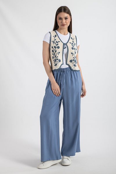 Hatun Atila Women's Acrylic Vest Hatunatila Ecru Indigo 5156